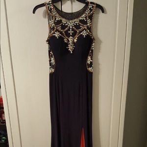 Navy blue and pink prom dress